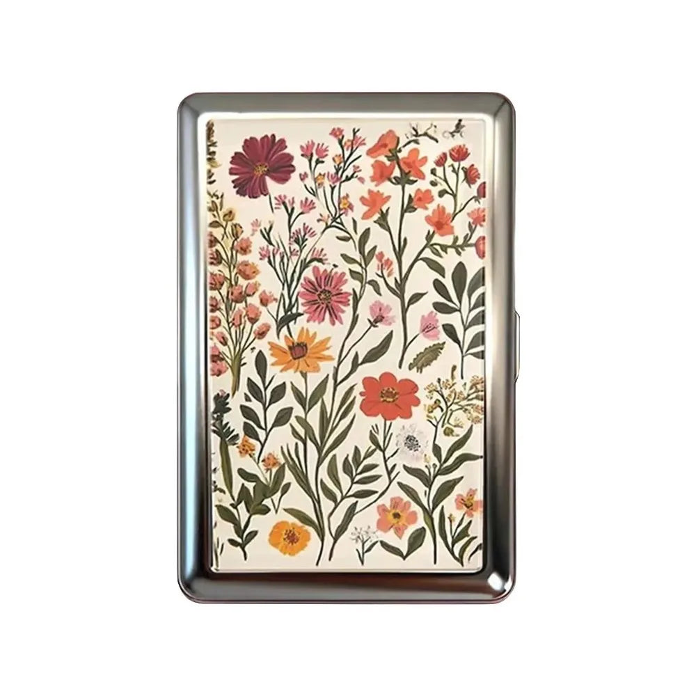 Slim Stainless Steel Wallet – Wildflower Botanical Design, Card & Cash Holder, Unisex Gift