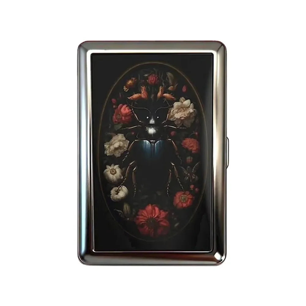 Slim Stainless Steel Wallet – Vintage Beetle & Floral Design, Card & Cash Holder, Unisex Gift