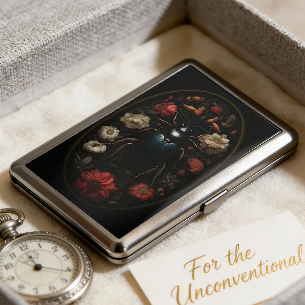 Slim Stainless Steel Wallet – Vintage Beetle & Floral Design, Card & Cash Holder, Unisex Gift