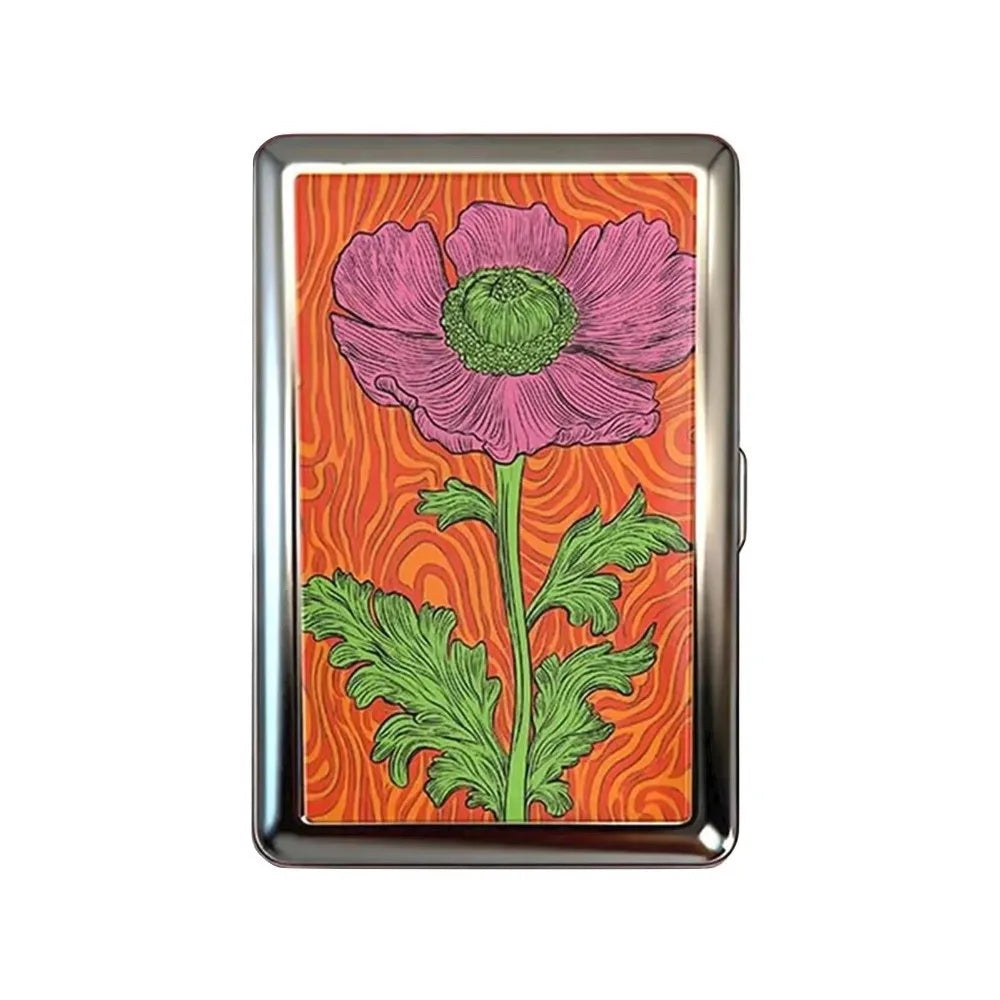 Slim Stainless Steel Wallet – Retro Groovy Flower Design, Card & Cash Holder, Unisex Gift