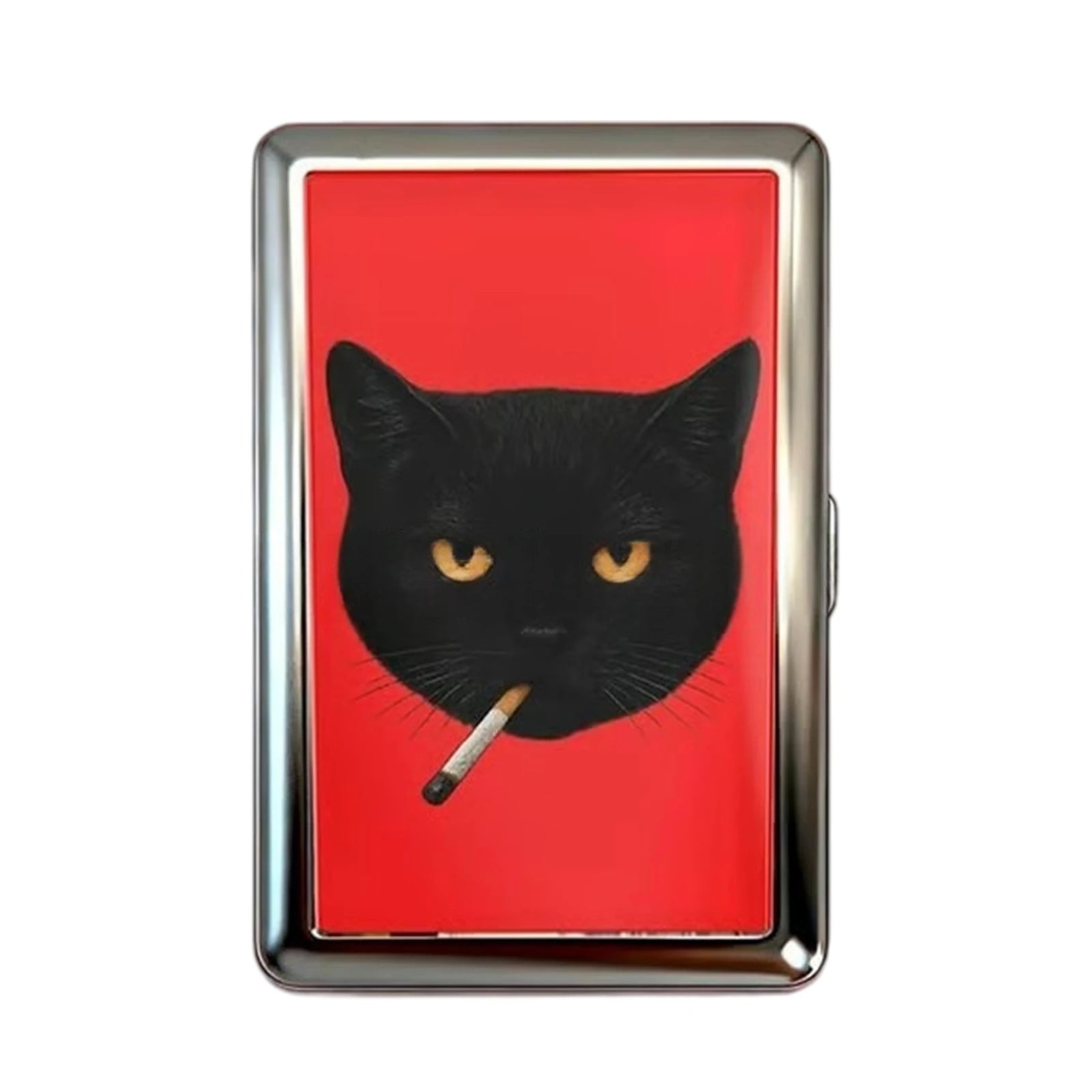 Slim Stainless Steel Wallet – Black Cat Graphic, Card & Cash Holder, Unisex Gift