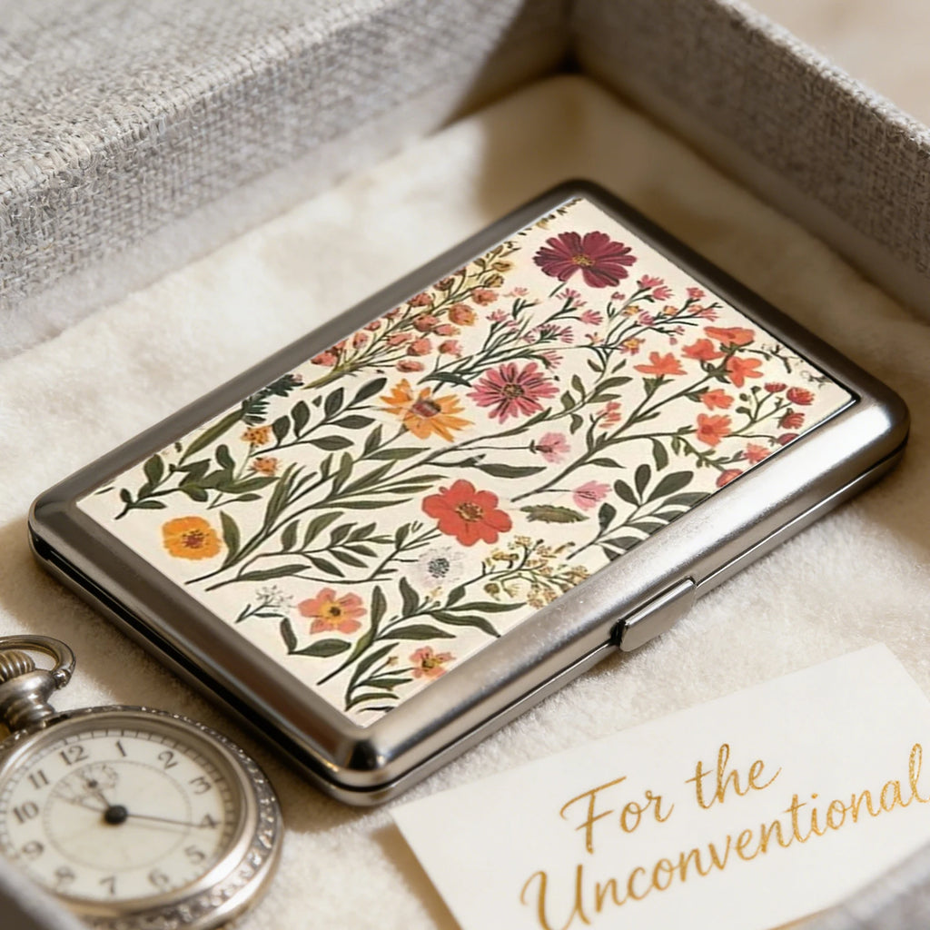 Slim Stainless Steel Wallet – Wildflower Botanical Design, Card & Cash Holder, Unisex Gift