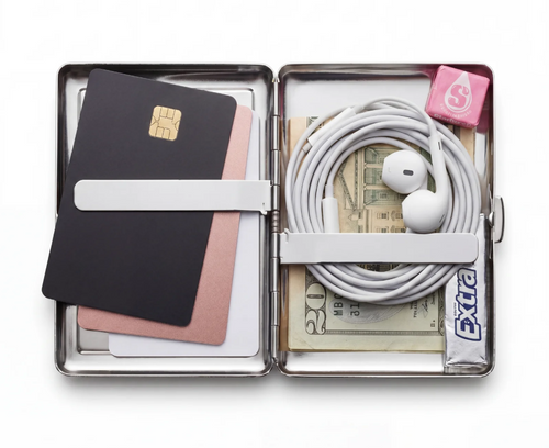 Slim Stainless Steel Wallet – Art Deco Woman & Moon Design, Card & Cash Holder, Unisex Gift