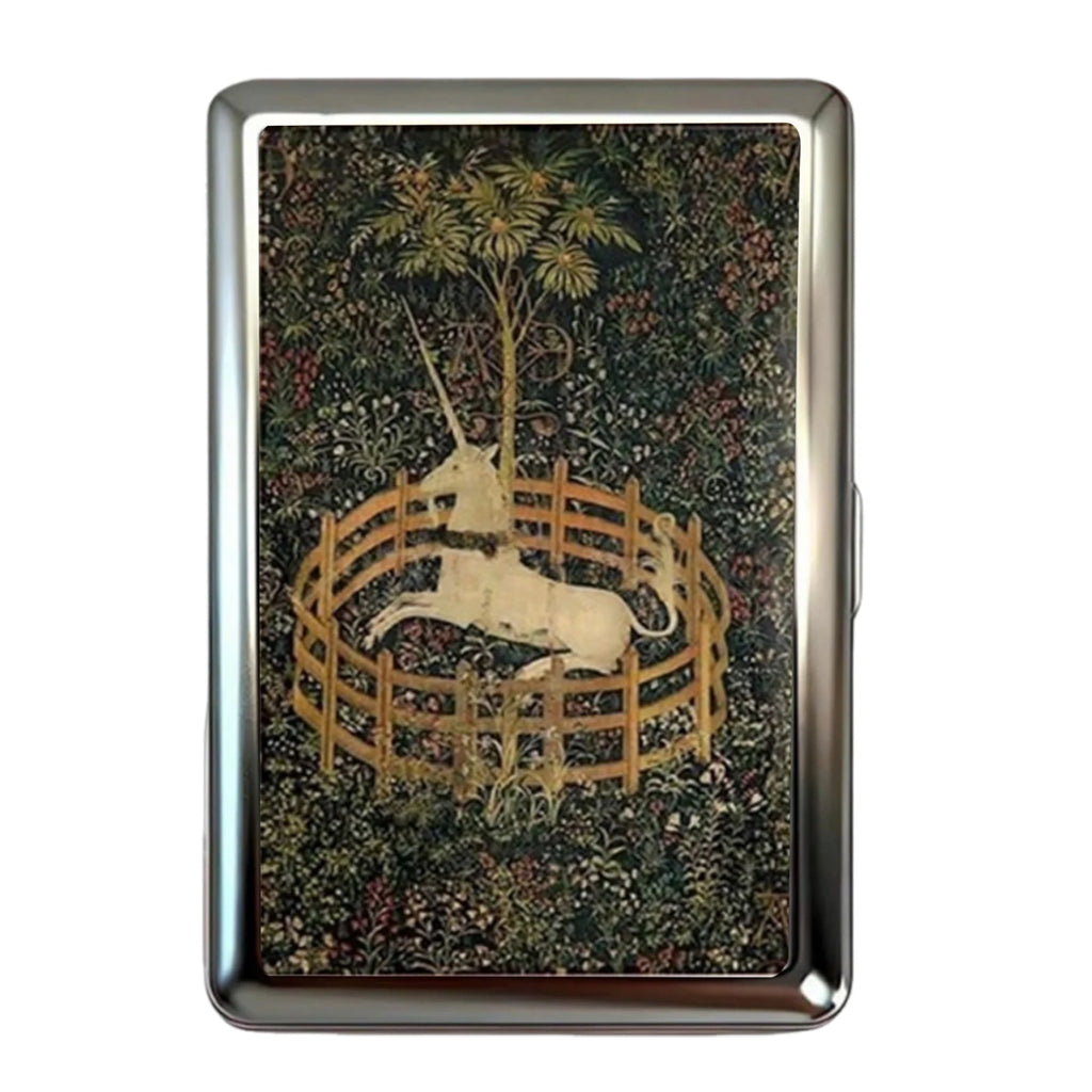 Slim Stainless Steel Wallet – Medieval Unicorn Tapestry Design, Card & Cash Holder, Unisex Gift