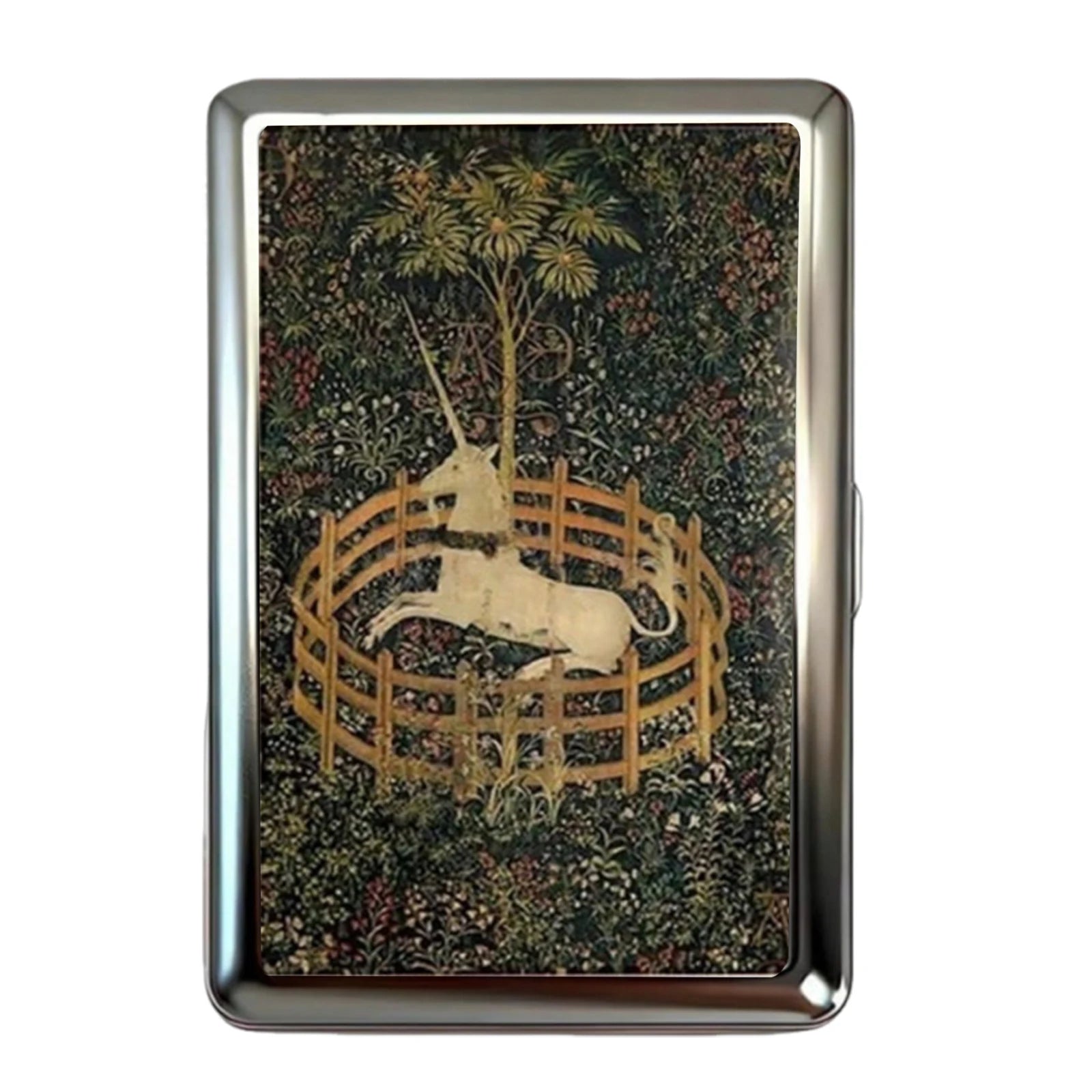 Slim Stainless Steel Wallet – Medieval Unicorn Tapestry Design, Card & Cash Holder, Unisex Gift